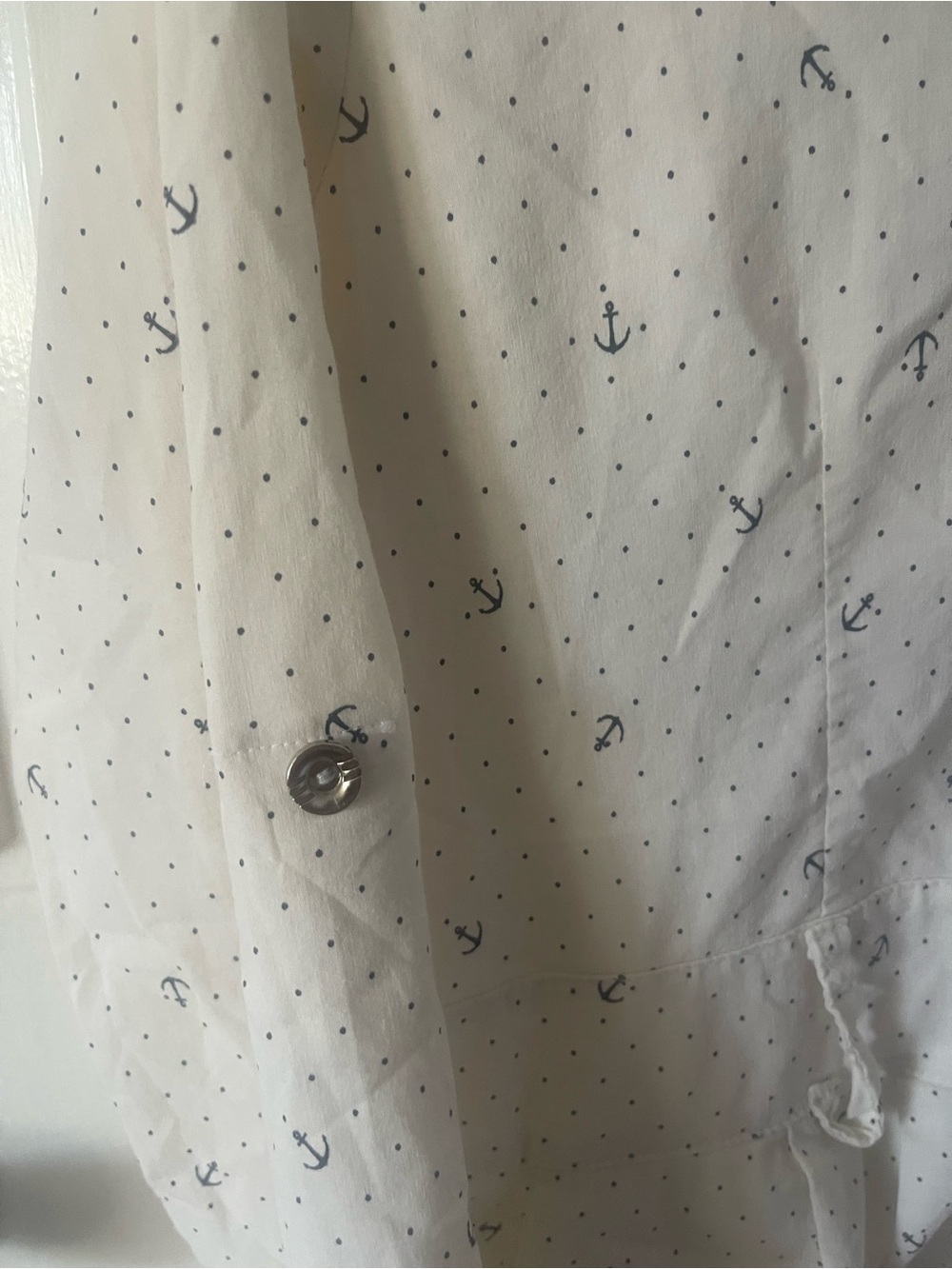 Women’s White Anchor Print Button-Up Long Sleeve Shirt Size  L - Picture 5 of 9